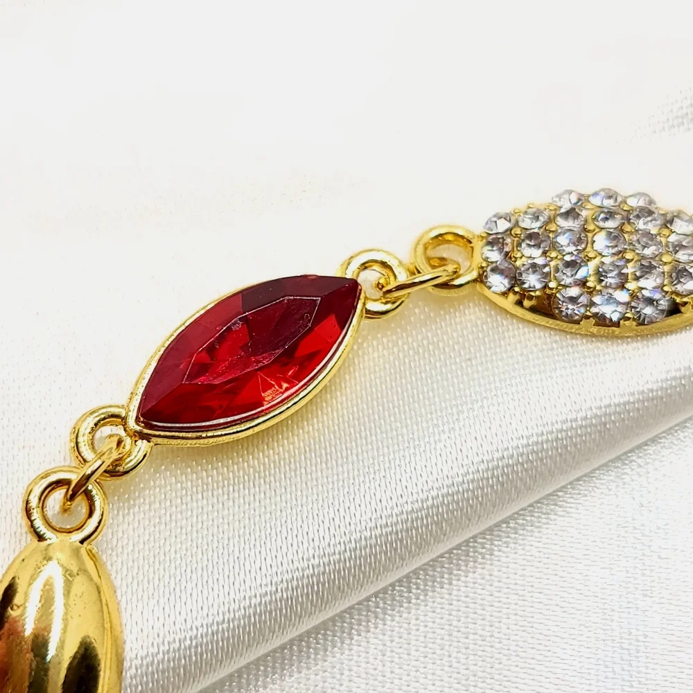 Golden Marquise Bracelet Ruby Red Gem Link